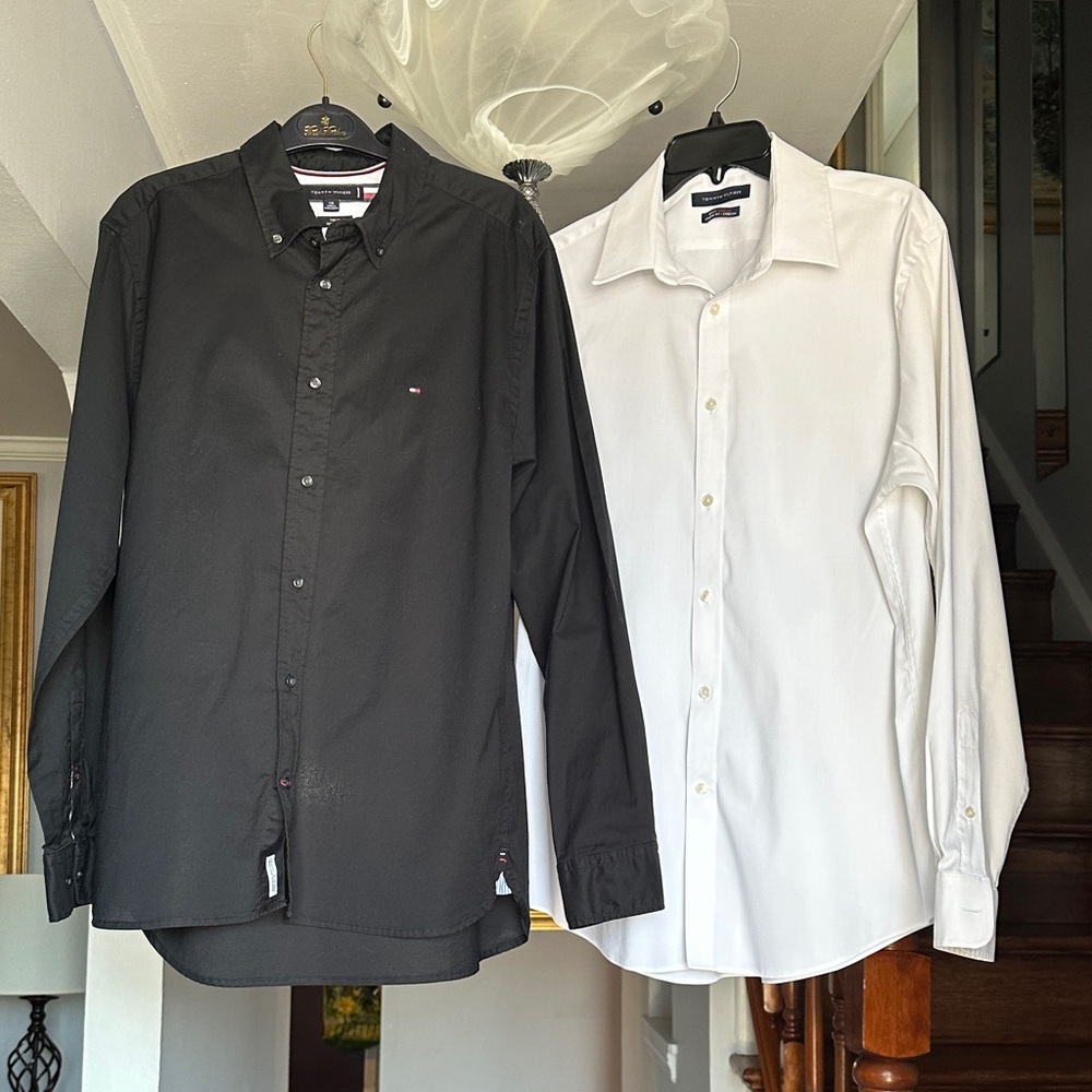 Tommy Hilfiger Black and White Dress Shirts Sz L